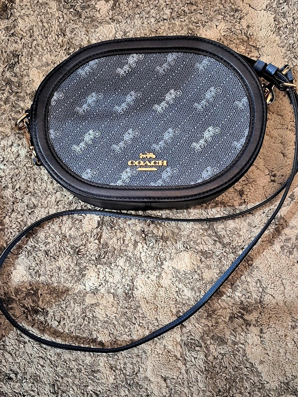 Coach Camera Bag With Horse And Carriage Dot Print Oval Crossbody Bag in Blue &